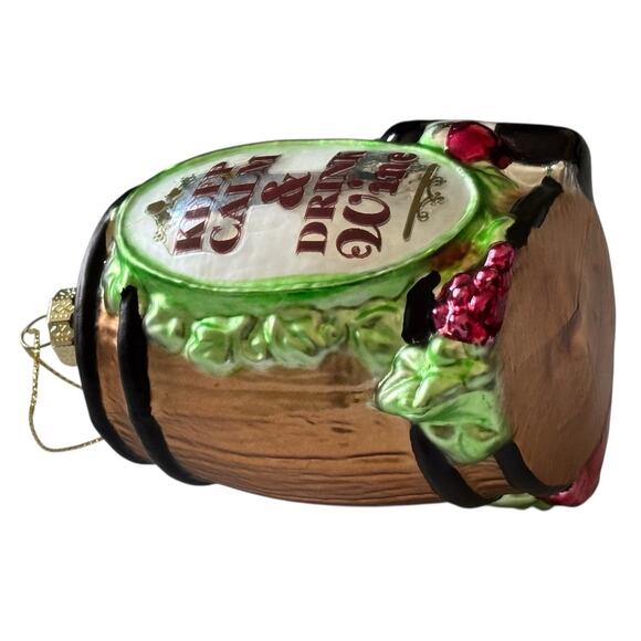 Blown Glass Wine Barrel “Keep Calm And Drink Wine”Christmas Ornament 4” - Picture 3 of 7